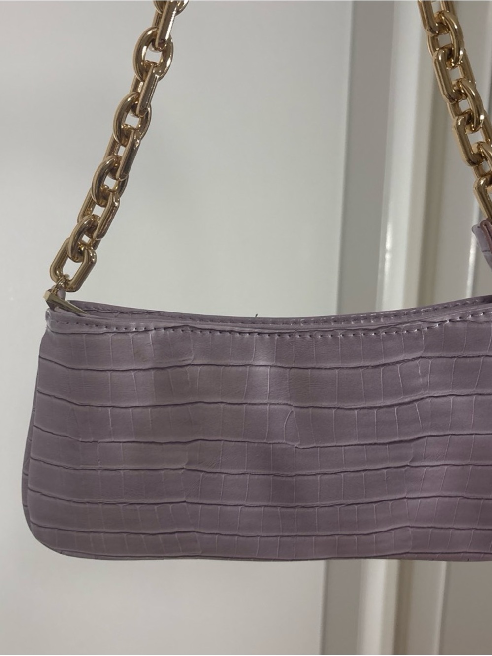 Zara Lilac Croc Shoulder Bag with Gold Chain Strap